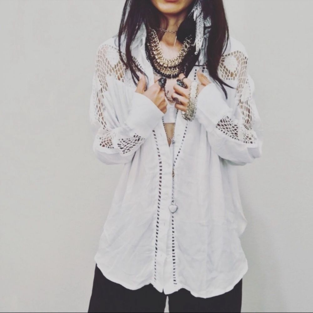 Free People White Perforated Blouse S